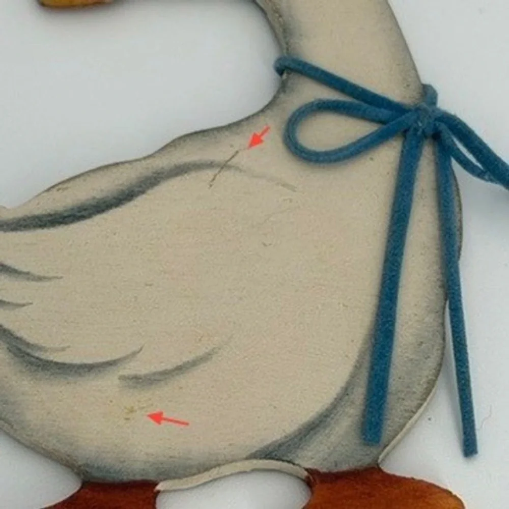 Vintage Country Goose Ornaments Set of 3 Wooden Blue Ribbon Grandmacore Handmade